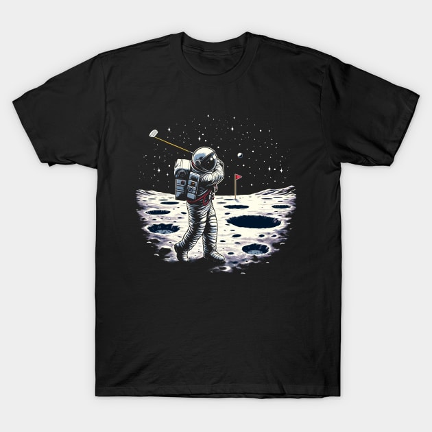 Golf Novelty Funny Astronaut Golfing Funny Golf T-Shirt by KsuAnn